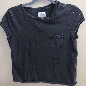 black american eagle ripped t-shirt